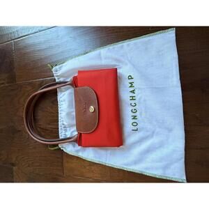 Longchamp Le Pliage Red and Brown Med Handbag